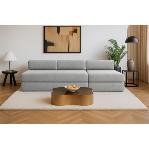 Canapé Droit Convertible 4 Places - Tissu Tweed - Gris