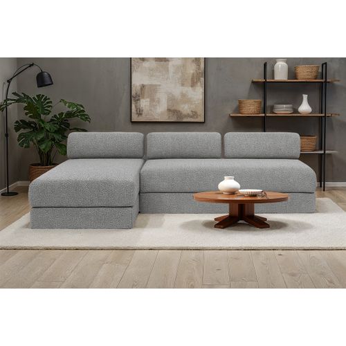 Canapé D'angle Convertible 6,5 Places - Tissu Tweed - Gris