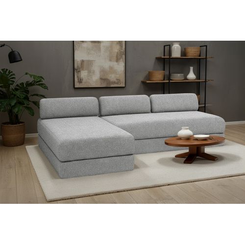 Canapé D'angle Convertible 6,5 Places - Tissu Tweed - Gris