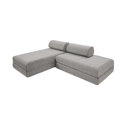 Canapé D'angle Convertible 5 Places - Tissu Tweed - Gris
