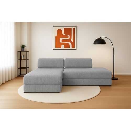 Canapé D'angle Convertible 5 Places - Tissu Tweed - Gris