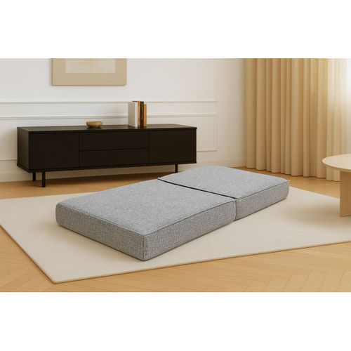 Pouf Modulable Et Convertible - Tissu Tweed - Gris