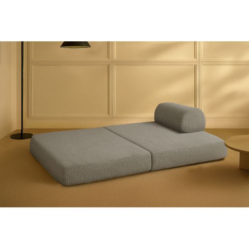 Canapé Droit Modulable Et Convertible 2 Places - Tissu Tweed - Gris