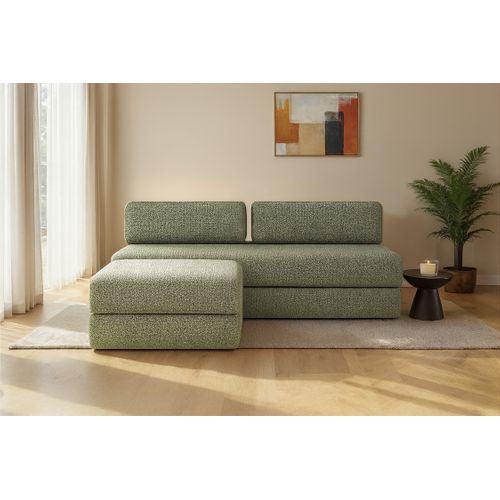 Canapé D'angle Convertible 4 Places - Tissu Tweed - Vert
