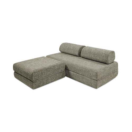 Canapé D'angle Convertible 4 Places - Tissu Tweed - Vert