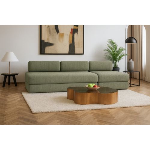Canapé Droit Convertible 4 Places - Tissu Tweed - Vert