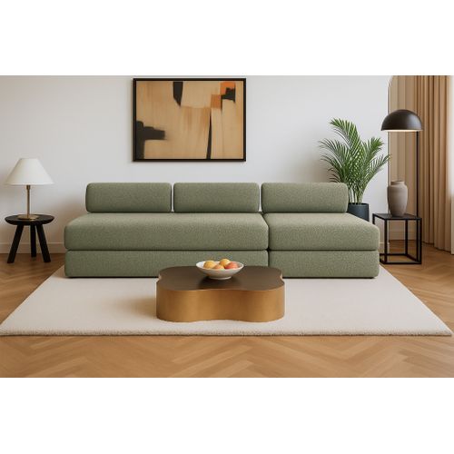 Canapé Droit Convertible 4 Places - Tissu Tweed - Vert