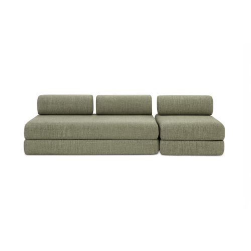 Canapé Droit Convertible 4 Places - Tissu Tweed - Vert