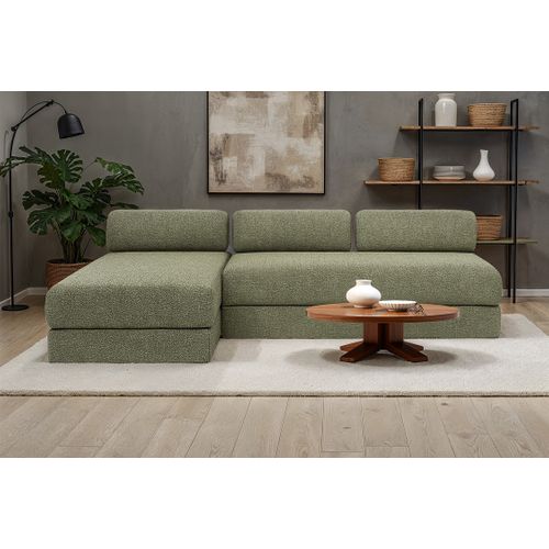 Canapé D'angle Convertible 6,5 Places - Tissu Tweed - Vert