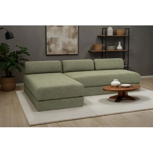 Canapé D'angle Convertible 6,5 Places - Tissu Tweed - Vert