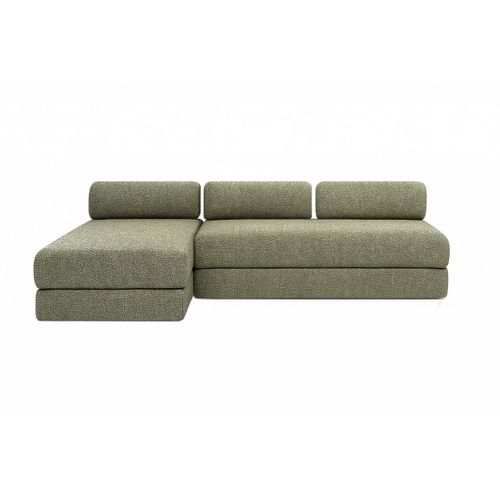 Canapé D'angle Convertible 6,5 Places - Tissu Tweed - Vert