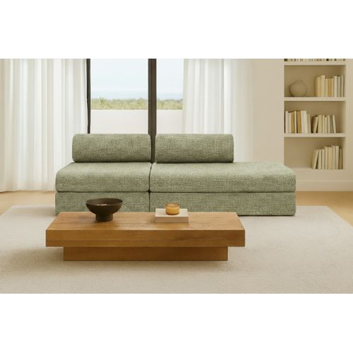 Canapé Droit Convertible 3 Places - Tissu Tweed - Vert