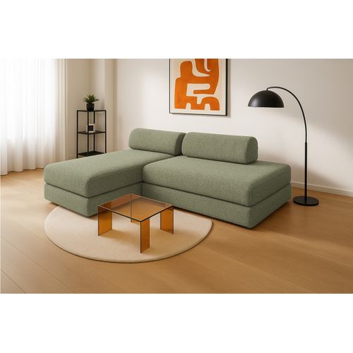 Canapé D'angle Convertible 5 Places - Tissu Tweed - Vert