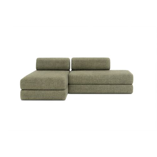 Canapé D'angle Convertible 5 Places - Tissu Tweed - Vert