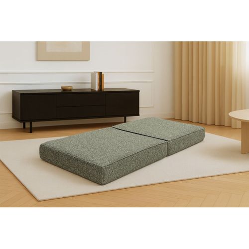 Pouf Modulable Et Convertible - Tissu Tweed - Vert