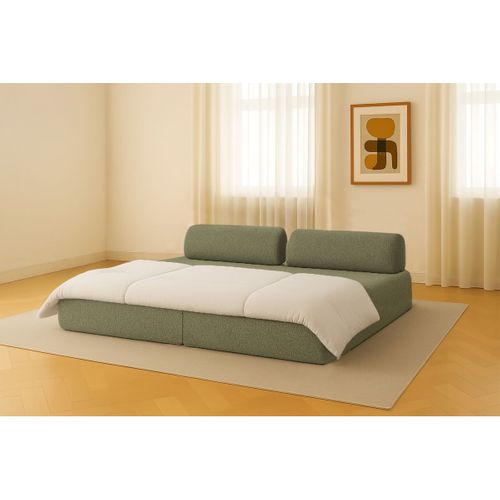 Canapé Droit Convertible 3,5 Places - Tissu Tweed - Vert