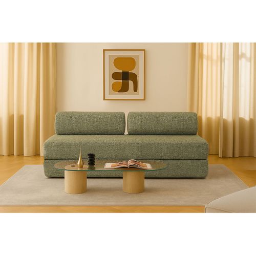 Canapé Droit Convertible 3,5 Places - Tissu Tweed - Vert