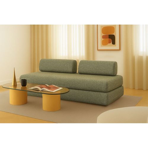 Canapé Droit Convertible 3,5 Places - Tissu Tweed - Vert