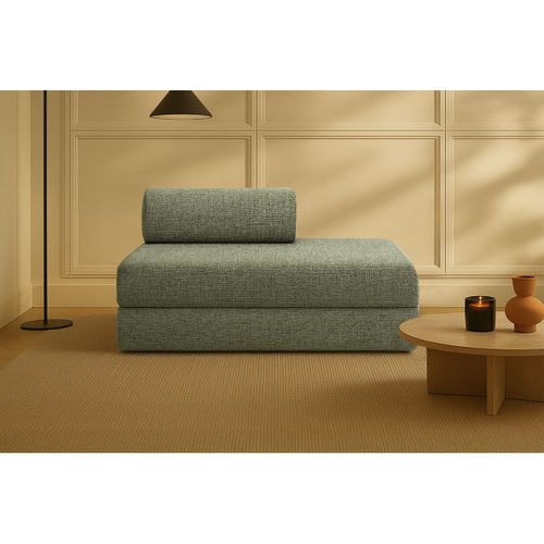 Canapé Droit Modulable Et Convertible 2 Places - Tissu Tweed - Vert