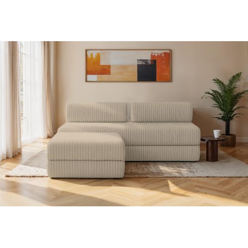 Canapé D'angle Convertible 4 Places - Velours Côtelé XL - Taupe