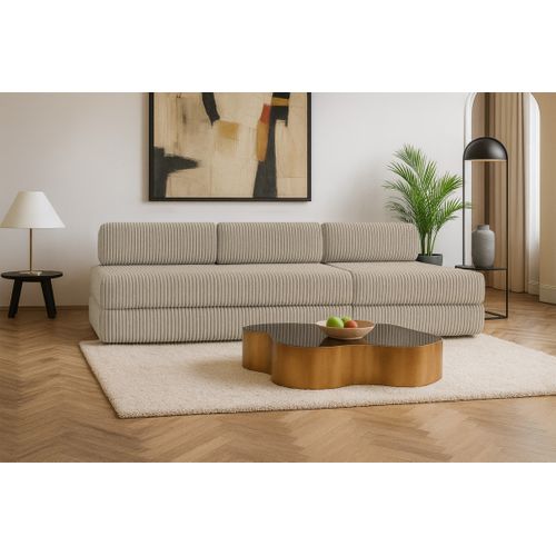 Canapé Droit Convertible 4 Places - Velours Côtelé XL - Taupe