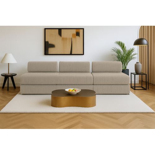 Canapé Droit Convertible 4 Places - Velours Côtelé XL - Taupe