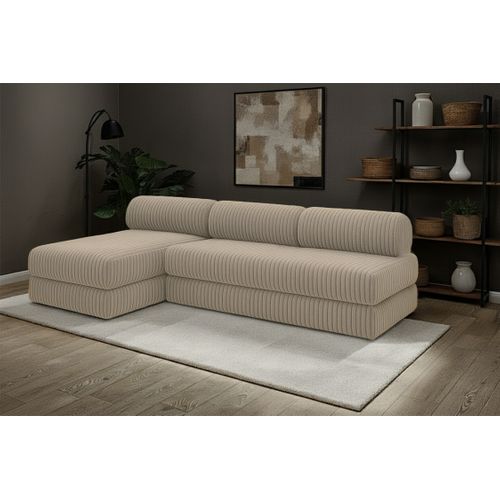 Canapé D'angle Convertible 6,5 Places - Velours Côtelé XL - Taupe