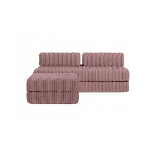 Canapé D'angle Convertible 4 Places - Velours Côtelé XL - Rose