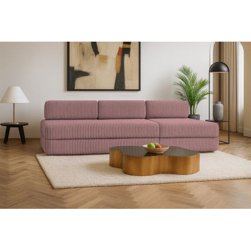 Canapé Droit Convertible 4 Places - Velours Côtelé XL - Rose