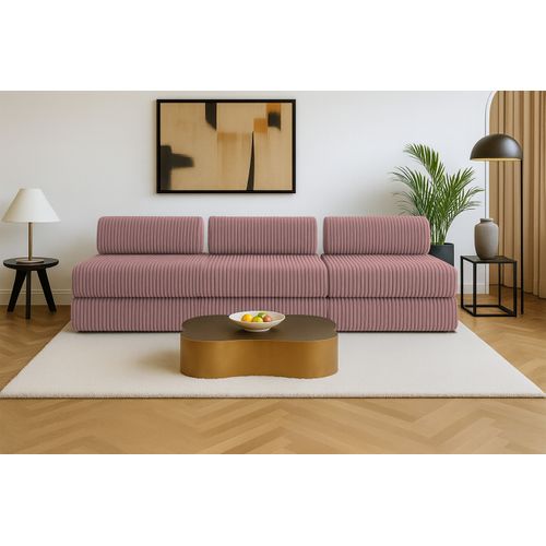 Canapé Droit Convertible 4 Places - Velours Côtelé XL - Rose