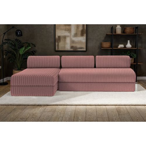 Canapé D'angle Convertible 6,5 Places - Velours Côtelé XL - Rose