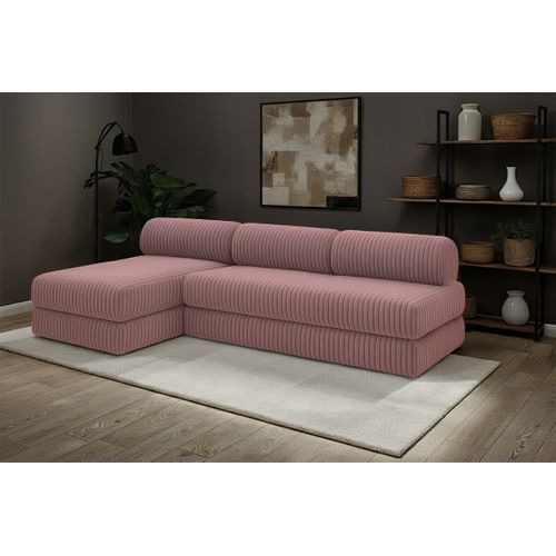 Canapé D'angle Convertible 6,5 Places - Velours Côtelé XL - Rose
