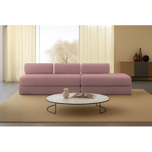 Canapé Droit Convertible 5 Places - Velours Côtelé XL - Rose