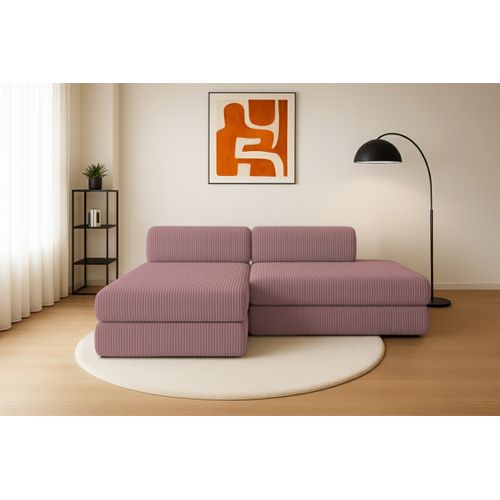 Canapé D'angle Convertible 5 Places - Velours Côtelé XL - Rose