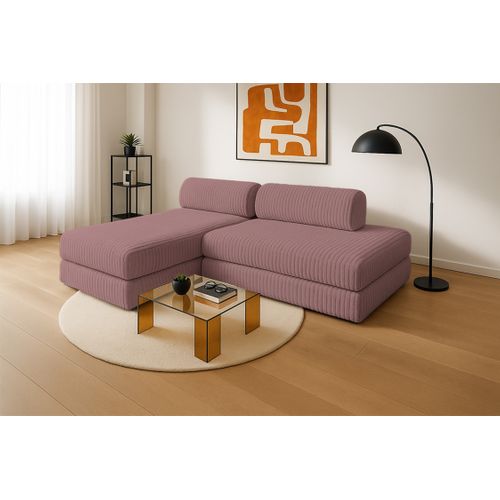 Canapé D'angle Convertible 5 Places - Velours Côtelé XL - Rose