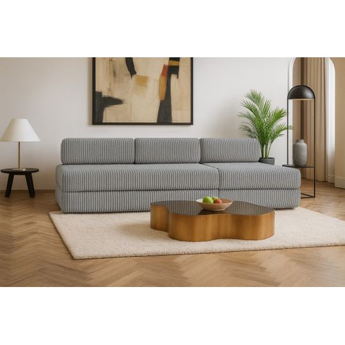 Canapé Droit Convertible 4 Places - Velours Côtelé XL - Gris Clair