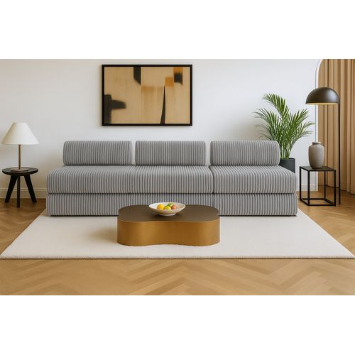 Canapé Droit Convertible 4 Places - Velours Côtelé XL - Gris Clair