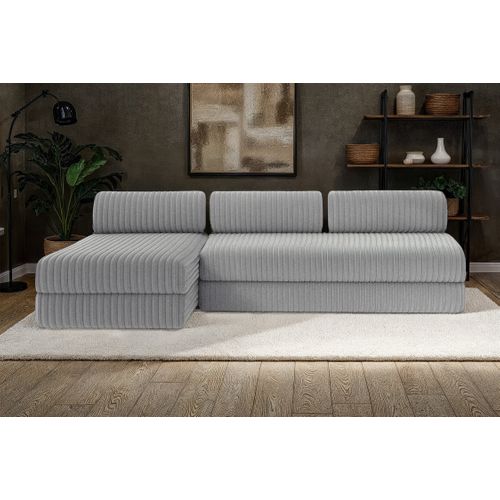 Canapé D'angle Convertible 6,5 Places - Velours Côtelé XL - Gris Clair