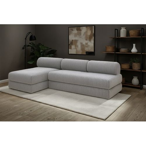 Canapé D'angle Convertible 6,5 Places - Velours Côtelé XL - Gris Clair