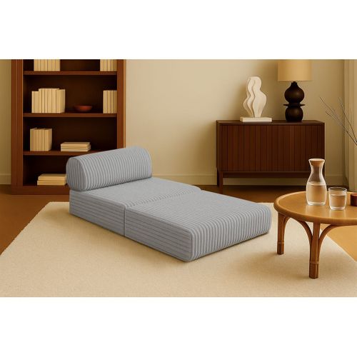 Fauteuil Modulable Et Convertible - Velours Côtelé XL - Gris Clair