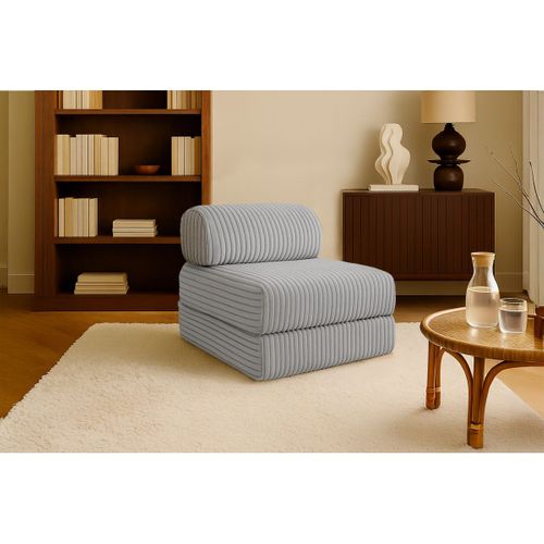 Fauteuil Modulable Et Convertible - Velours Côtelé XL - Gris Clair