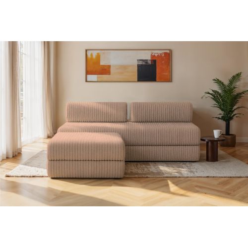 Canapé D'angle Convertible 4 Places - Velours Côtelé XL - Marron