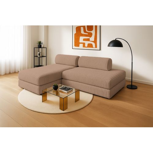 Canapé D'angle Convertible 5 Places - Velours Côtelé XL - Marron