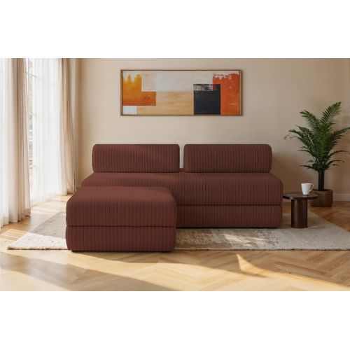 Canapé D'angle Convertible 4 Places - Velours Côtelé XL - Terracotta