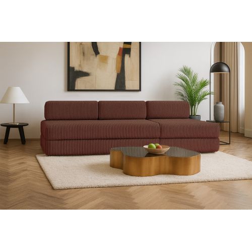 Canapé Droit Convertible 4 Places - Velours Côtelé XL - Terracotta