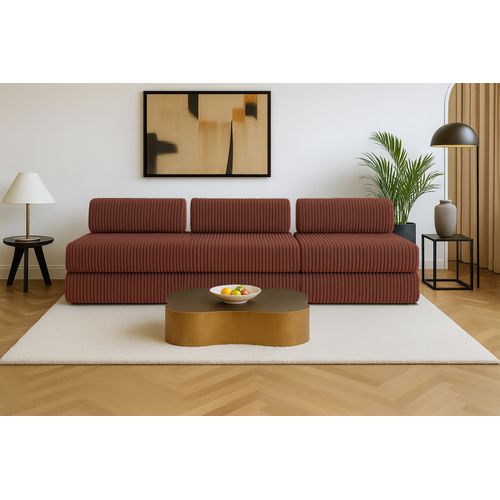 Canapé Droit Convertible 4 Places - Velours Côtelé XL - Terracotta