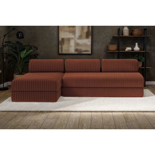 Canapé D'angle Convertible 6,5 Places - Velours Côtelé XL - Terracotta