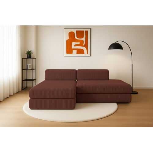 Canapé D'angle Convertible 5 Places - Velours Côtelé XL - Terracotta