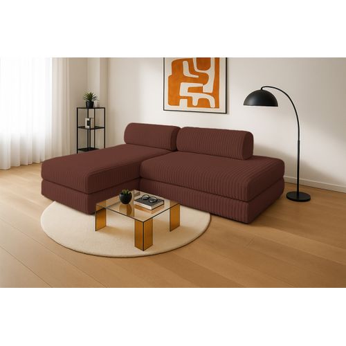 Canapé D'angle Convertible 5 Places - Velours Côtelé XL - Terracotta