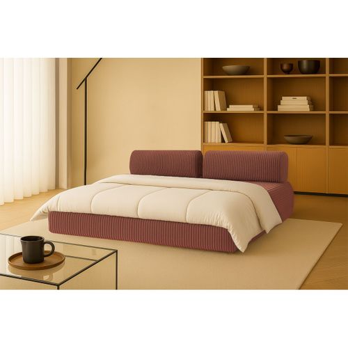 Canapé Droit Convertible 3,5 Places - Velours Côtelé XL - Terracotta